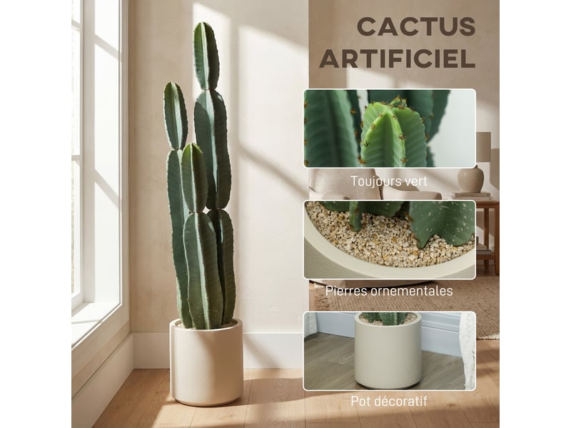  Cactus artificiel 111 cm, grand réalisme, plante artificielle en pot, pour maison et bureau, sans entretien, vert  - Conforama A