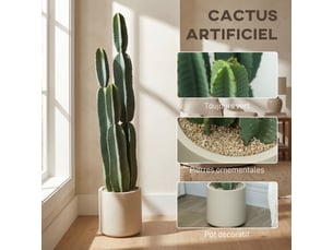 Cactus artificiel 111 cm, grand réalisme, plante artificielle en pot, pour maison et bureau, sans entretien, vert