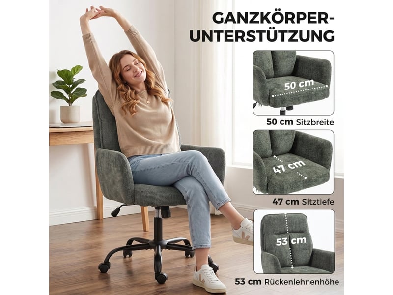  Chaise de bureau ergonomique - chaise de bureau pour la maison, chaise d'ordinateur avec assise large, dossier moyen, vert  - Conforama E
