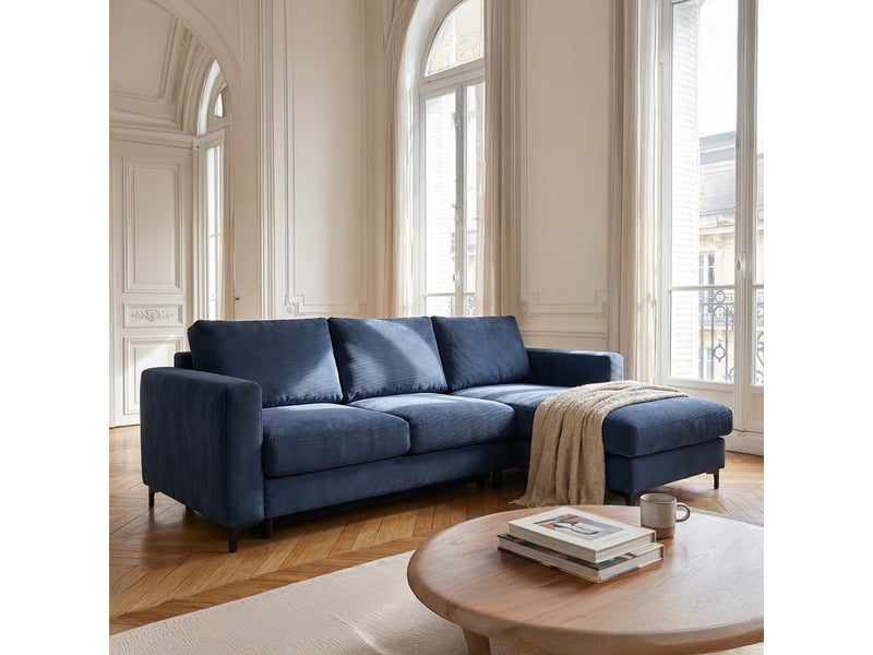  Canapé d'angle droit convertible - 4 places - velours côtelé - fiesole - bleu foncé 3CA52.CA.4AC.D.15 - Conforama B