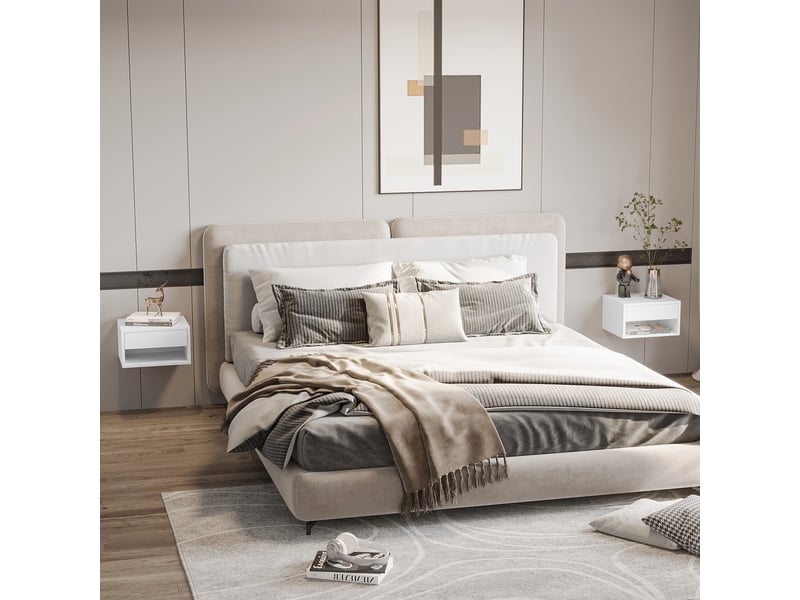  Ensemble de 2 tables de chevet suspendues avec tiroir pour chambre à coucher 37x32x21 cm blanc  - Conforama C