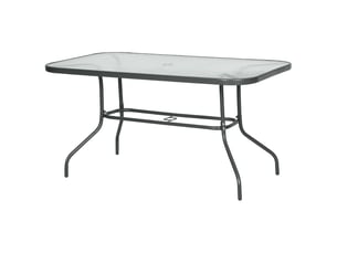 Table de jardin rectangulaire métal époxy plateau verre trempé gris