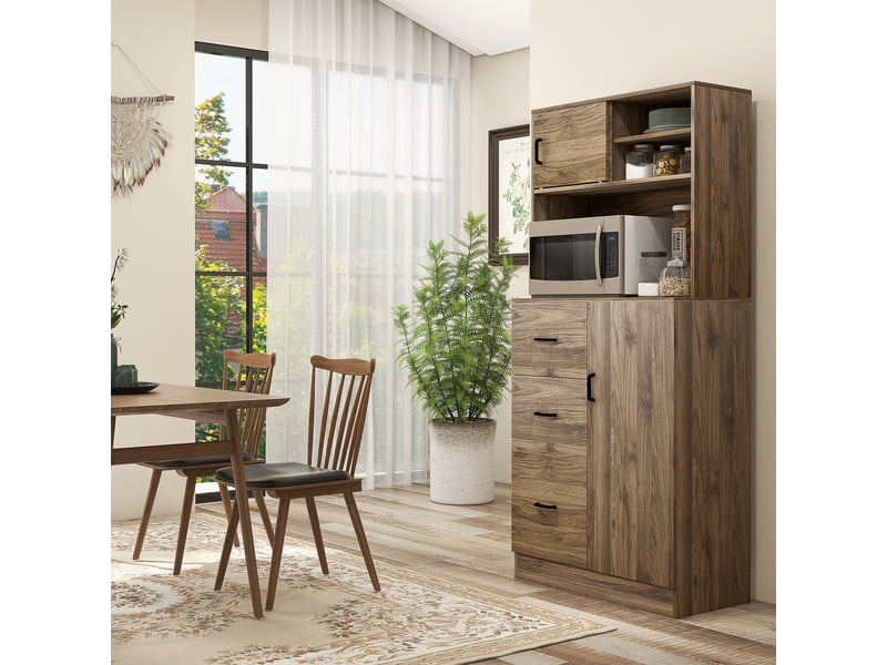 Buffet moderne à 3 tiroirs et placards, armoire à provisions en bois  - Conforama C