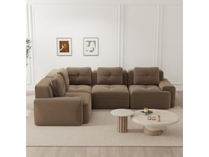 Canapé modulable, canapé de salon – sans montage, sans cadre, base antidérapante, marron, en velours tricoté