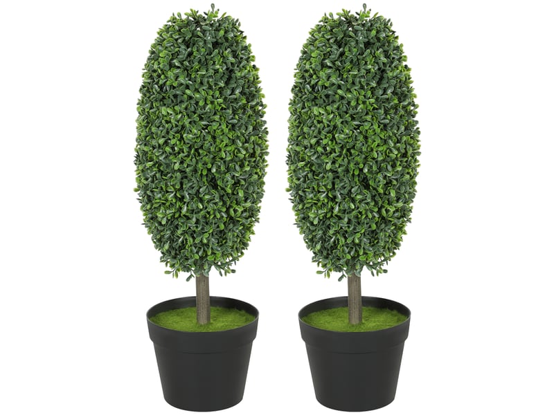  Lot de 2 plantes artificielles, arbres artificiels résistants aux uv en pots, plastique, ciment, vert  - Conforama B