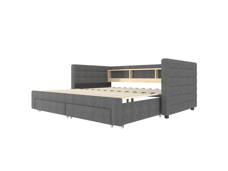 Lit banquette gris 90x190 cm extensible avec 2 tiroirs, led, usb et type-c  - Conforama E