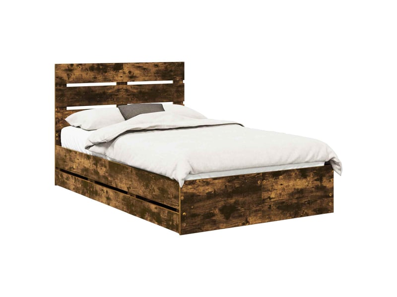  Lit double- lit adulte -  cadre de lit chêne fumé 120 x 190 cm bois ingénierie  - Conforama A