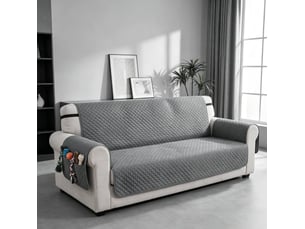 Housse de protection pour canapé 3 places 306 x 177 cm grise en polyester, avec poches et sangles
