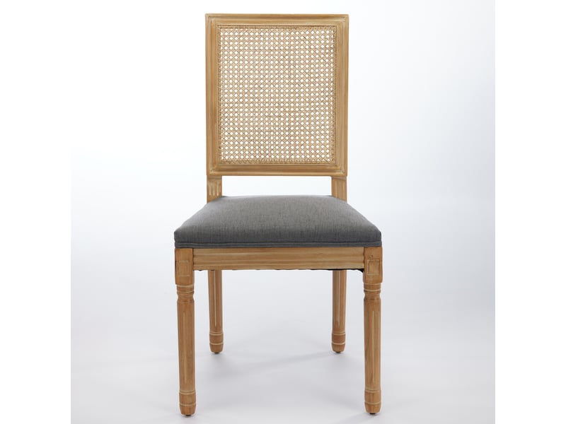 Lot de 2 chaises de salle à manger lora style campagne française en bois massif, rotin tressé et lin vintage  - Conforama A