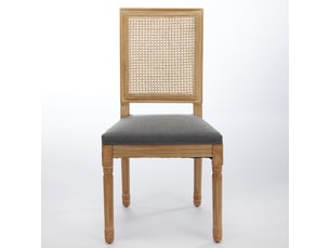 Lot de 2 chaises de salle à manger lora style campagne française en bois massif, rotin tressé et lin vintage