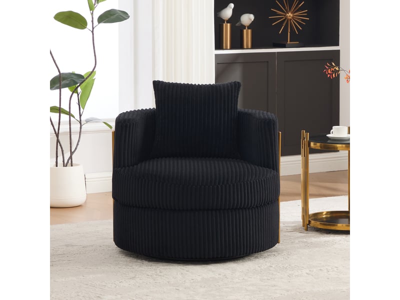  Fauteuil pivotant à 360 degrés, fauteuil noir en velours côtelé, fauteuil une place pour salon et chambre, rangement intégré  - Conforama D