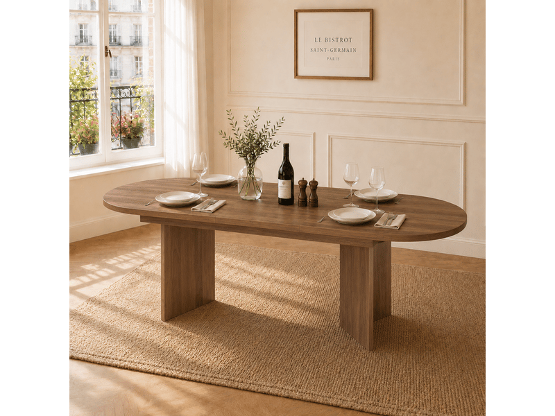 Table à manger extensible, noyer, 140180 × 90 cm, 6-8 personnes, coins arrondis, plateau épais - Conforama B