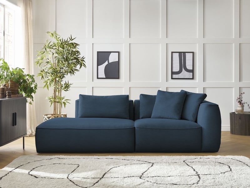  Bobochic canapé droit fixe 3 places leopold velours côtelé bleu foncé  accoudoir droit LEOPOLD - Conforama C