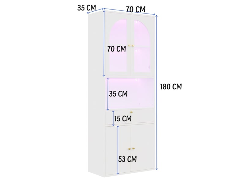 Vitrine en verre 70 x 35 x 180 cm – blanc – éclairage rgb piloté par smartphone et rangement modulable - Conforama C