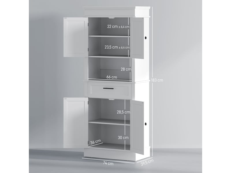 Buffet de cuisine armoire de cuisine multi-rangements 2 placards 2 portes tiroir niche mdf particules panneaux e1 blanc - Conforama C
