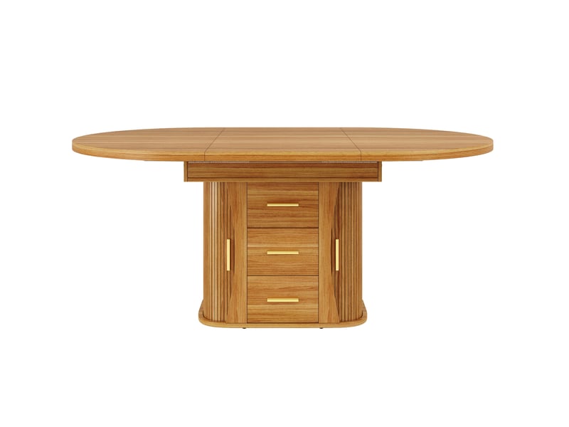 Table de salle à manger extensible ronde 118-158 cm – noyer – rangement intégré – jusqu’à 6 personnes - Conforama D