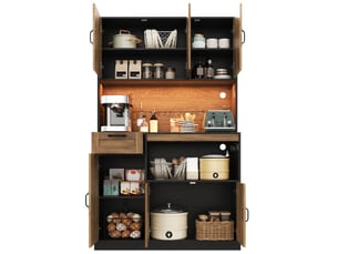 Armoire de cuisine 110x40x180 cm avec 6 portes et 1 tiroir, éclairage led rvb, design moderne, en mdf, noir et naturel