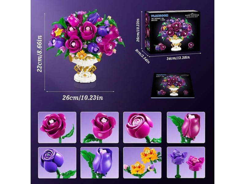  Set de fleurs rose en construction 905 pieces abs avec vase blanc 151498_AABKD22219_6_DROPFR - Conforama D