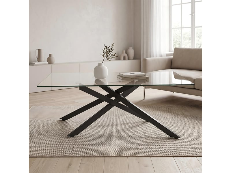 Table basse rechteckige 100cm verre trempé et noir – design moderne – stabilité et sécurité - Conforama E