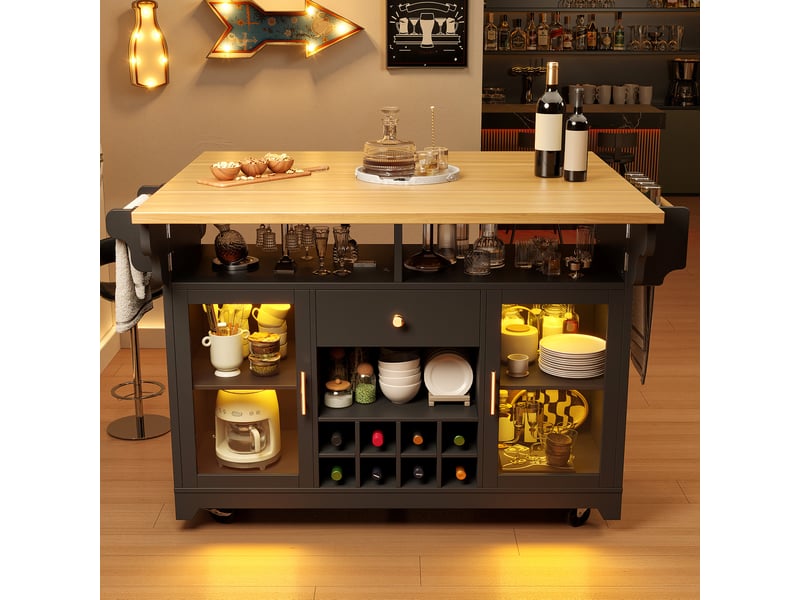  Desserte 120x40x95 cm pliable avec éclairage rgb mdf noir  - Conforama C