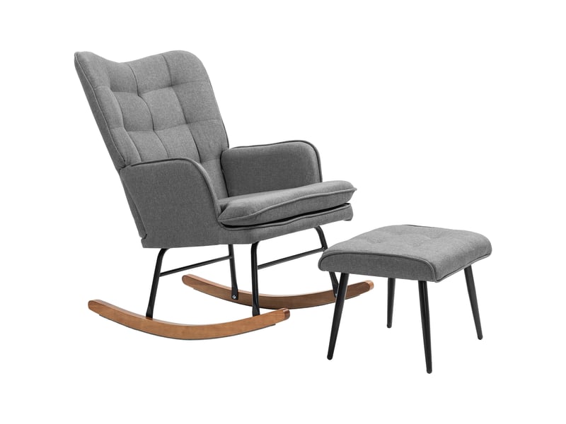  Fauteuil à bascule avec repose-pieds et fauteuil de relaxation avec accoudoirs, revêtement aspect lin, charge 130 kg  - Conforama A