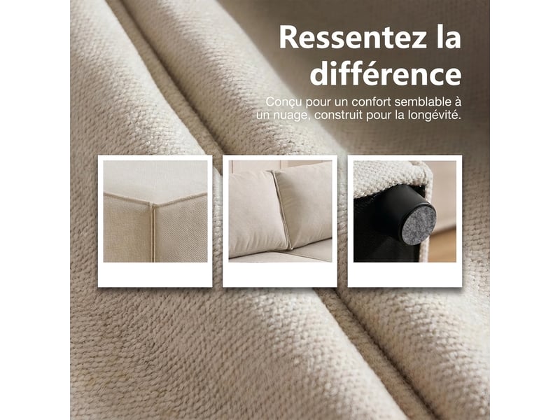 Canapé modulable beige convertible 4 places - en lin sans accoudoirs - assise mousse et ressorts - Conforama R