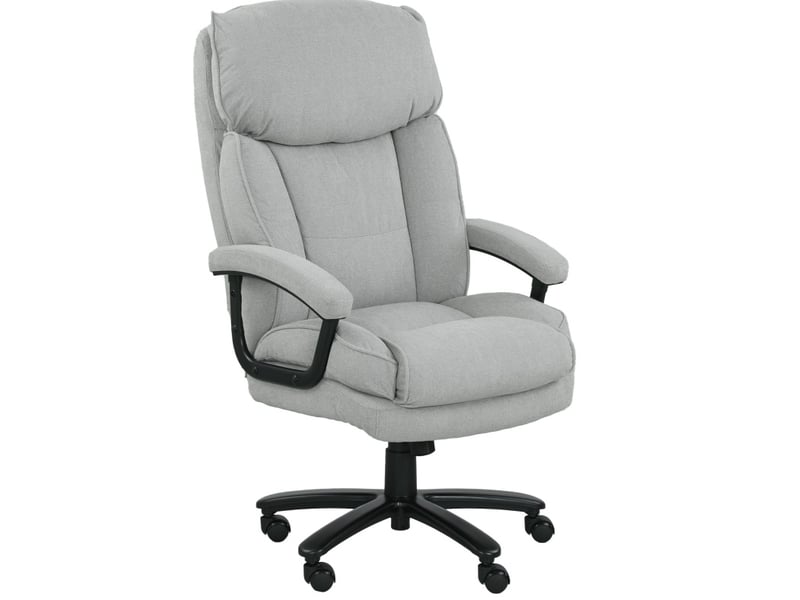  Chaise de bureau haute avec fonction bascule, hauteur réglable et roulettes, en polyester, gris clair  - Conforama A