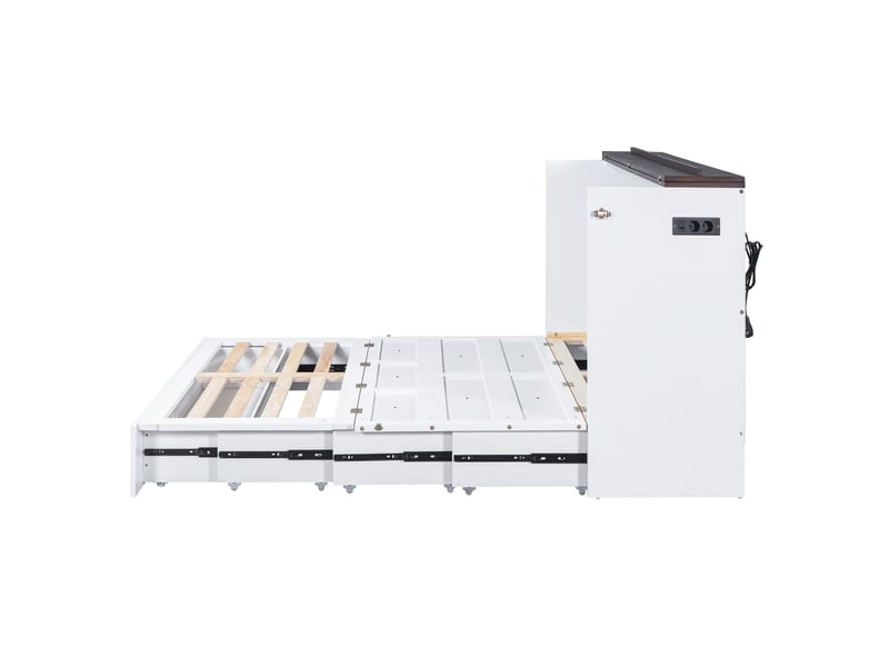  Lit armoire 140 x 200 transformable, lit adulte avec tiroirs, tablette tête intégrée, usb, pin+mdf, blanc, sans matelas  - Conforama E