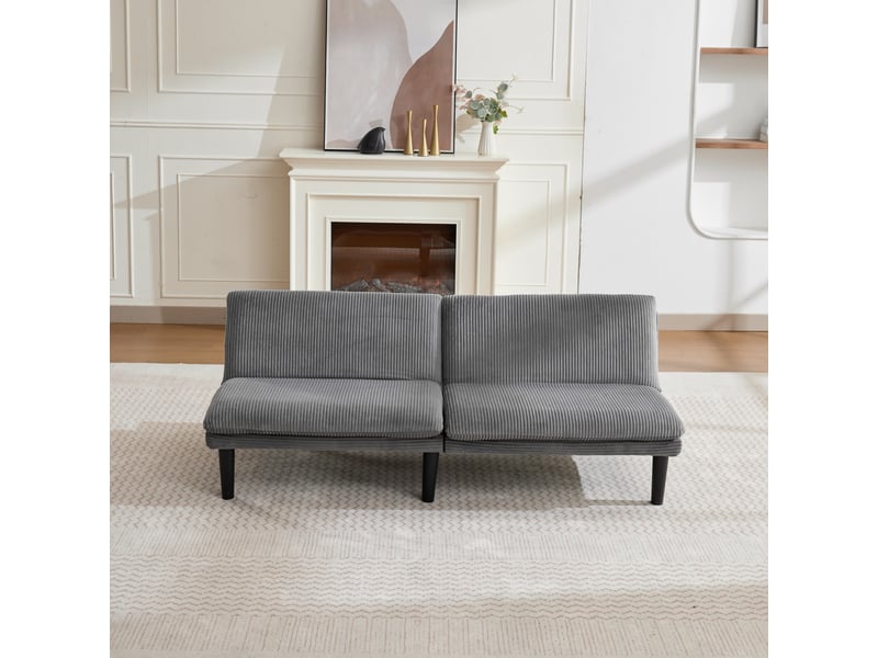  Canapé-lit 2 places 168 x 86 cm gris en velours côtelé, dossier réglable 3 positions sans accoudoirs  - Conforama B