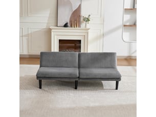 Canapé-lit 2 places 168 x 86 cm gris en velours côtelé, dossier réglable 3 positions sans accoudoirs