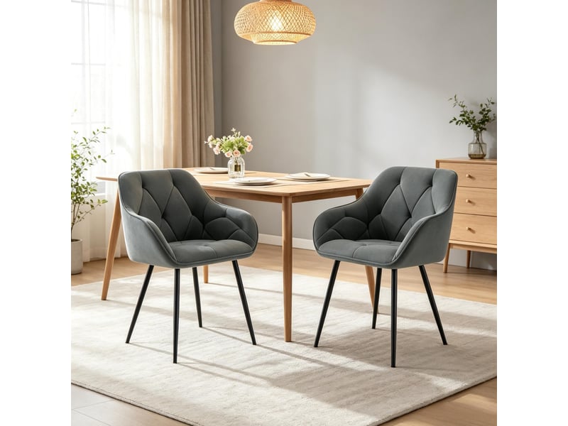  Ensemble de 2 chaises d'appoint modernes - confort ergonomique, assise rembourrée, trame en métal et tissu velours  - Conforama C
