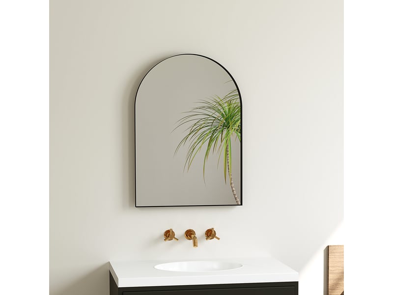  Miroir de salle de bain incurvé, 50 x 70 cm, avec cadre en aluminium, miroir décoratif, cuisine, noir  - Conforama D