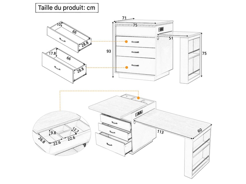  Table à manger extensible îlot de cuisine en mdf blanc 125,5187,5x71x93 cm - pangivo  - Conforama C