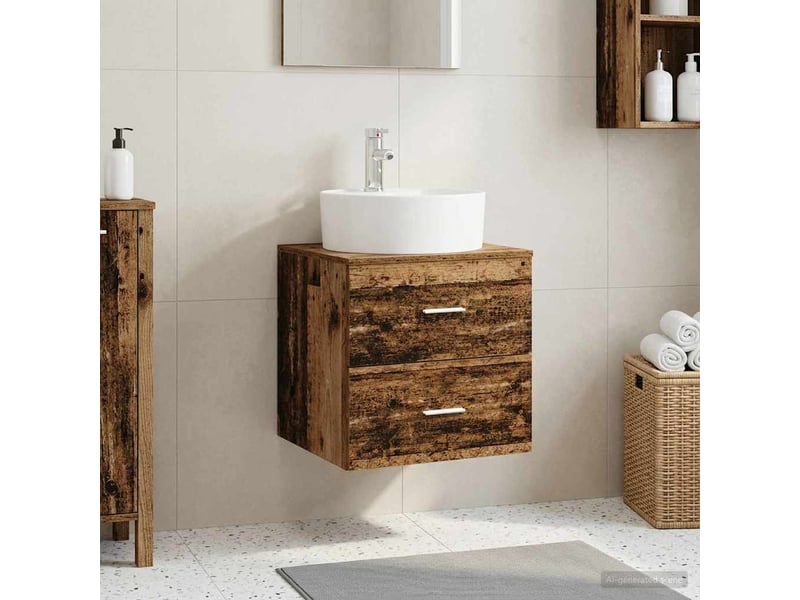 Vanité de lavabo mural, meuble de rangement bois ancien 49.5x44.5x65 cm shl8253 - Conforama B