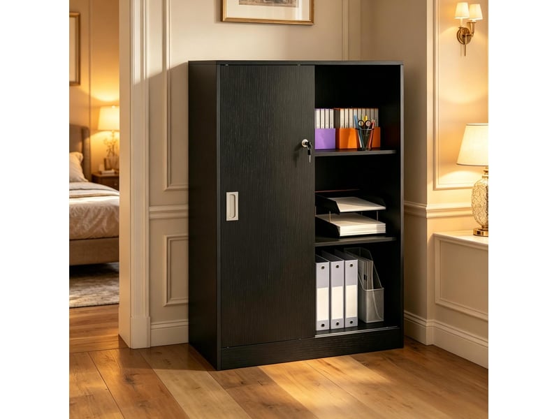 Armoire à documents 80x40x120 cm verrouillable panneau de particules mdf métal noir - Conforama B
