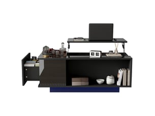 Table basse relevable avec 1 tiroir, niche ouverte, rangement dissimulé et led pour salon, 100 × 50 × 40 cm