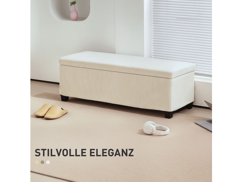  Banc de rangement 112 x 42 x 40 cm beige en polyester, coffre 84 l avec assise rembourrée et pieds acier  - Conforama B