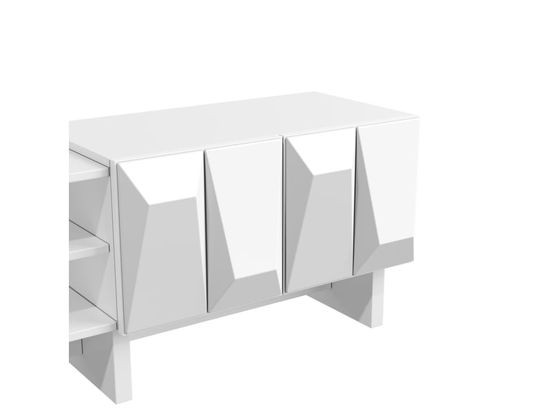  Meuble tv 4 portes à relief et niches passe-câbles blanc 180x34x44.5 cm GL6838W - Conforama D