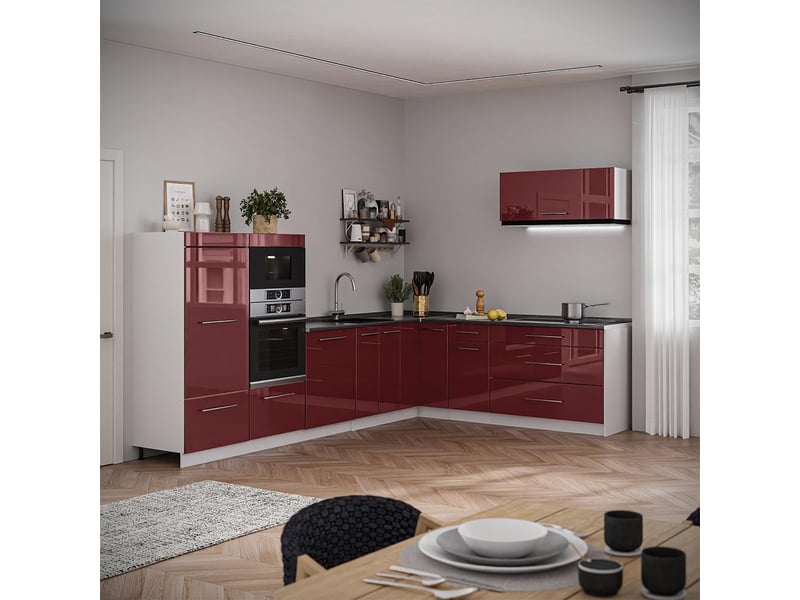 Vicco cuisine en angle, rouge bordeaux haute brillanceblanc, 327x51.6cm sans pt - Conforama C