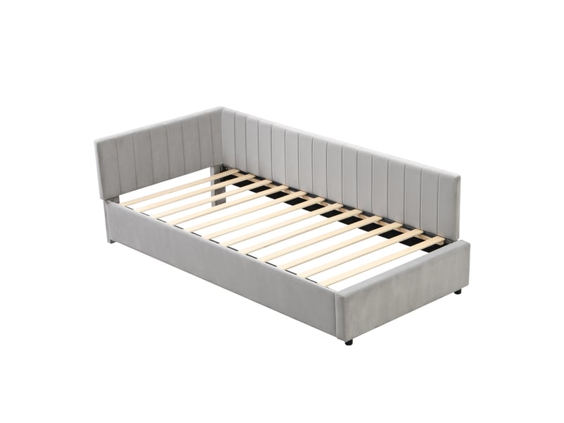  Lit enfant 90x200 cm, lit rembourré avec sommier à lattes et accoudoirs en velours gris, sans matelas  - Conforama A