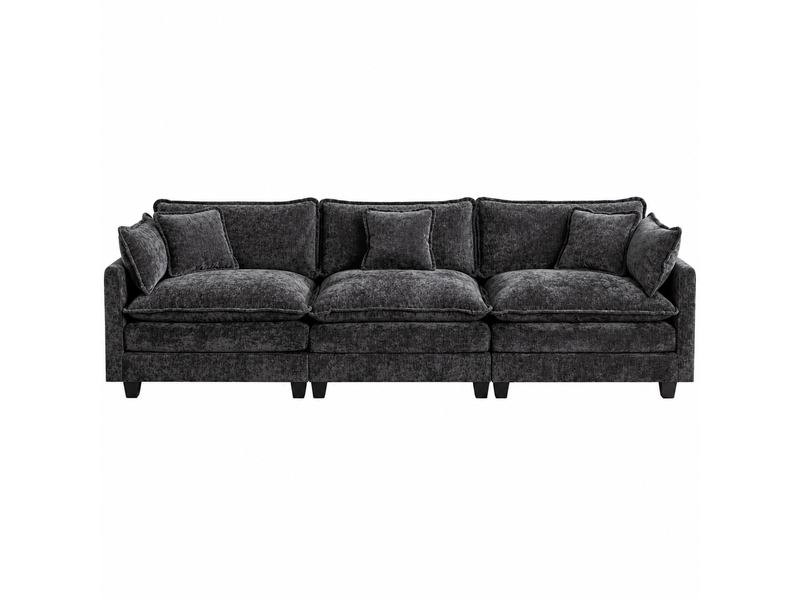 Canapé droit modulable 3 places 289 × 75 × 84 cm en chenille noir, coussins rembourrés IKSETERA TRADING LTD - Conforama A