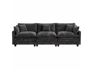 Canapé droit modulable 3 places 289 × 75 × 84 cm en chenille noir, coussins rembourrés