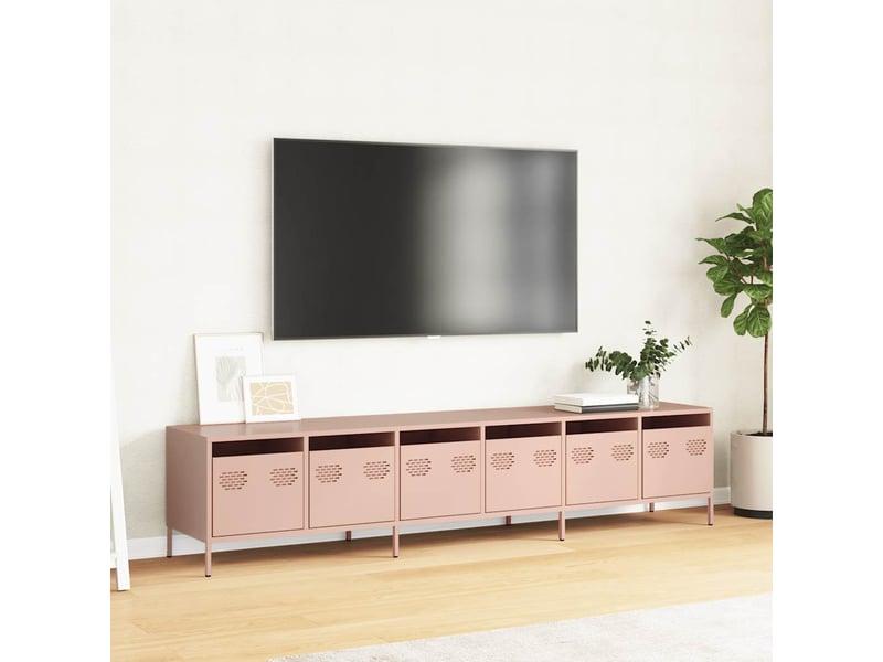  Meuble tv - banc tv - meuble de rangement rose 202x39x43,5 cm acier laminé à froid  - Conforama C