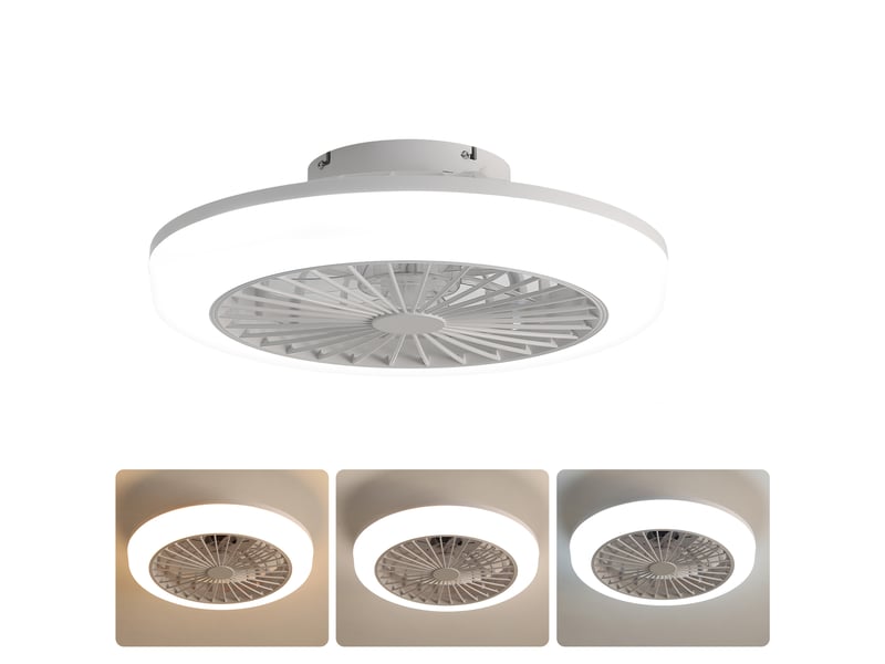 Ventilateur de plafond sans pales led 46 cm avec télécommande, moteur dc silencieux, éclairage led dimmable, blanc - Conforama A