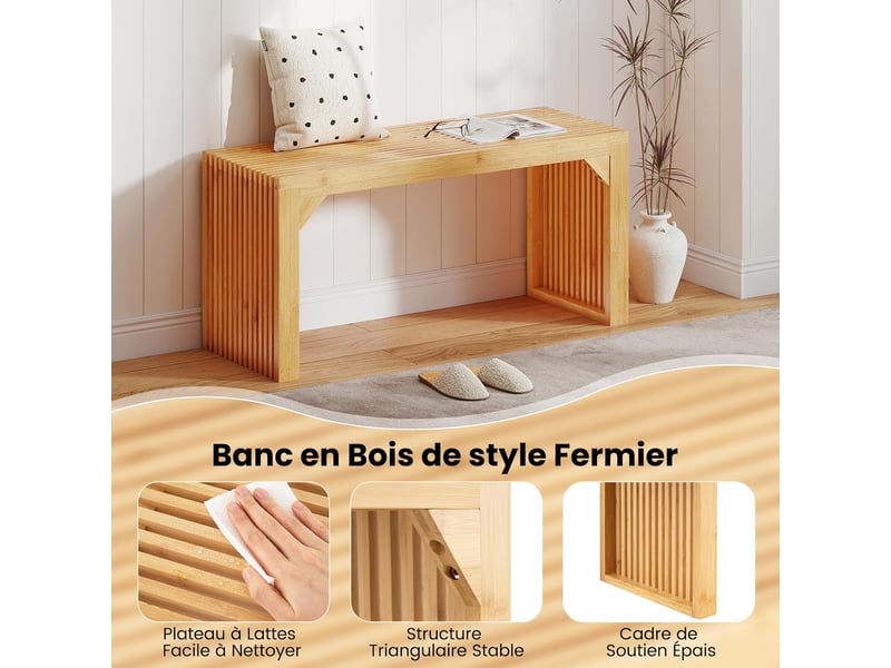 Costway banc bout de lit en bambou, banquette avec plateau à lattes, charge 300kg, 90 x 33 x 43 cm (naturel) - Conforama E