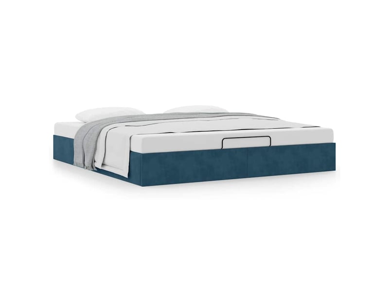  Lit double- lit adulte -  cadre de lit ottoman sans matelas bleu foncé 200x200 cm velours  - Conforama C