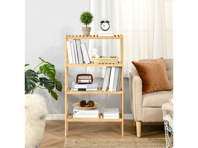 Étagère de rangement, étagère en bambou à 4 niveaux, bibliothèque pour salon, chambre et bureau,62 x 33 x 112 cm, bois naturel - Conforama D