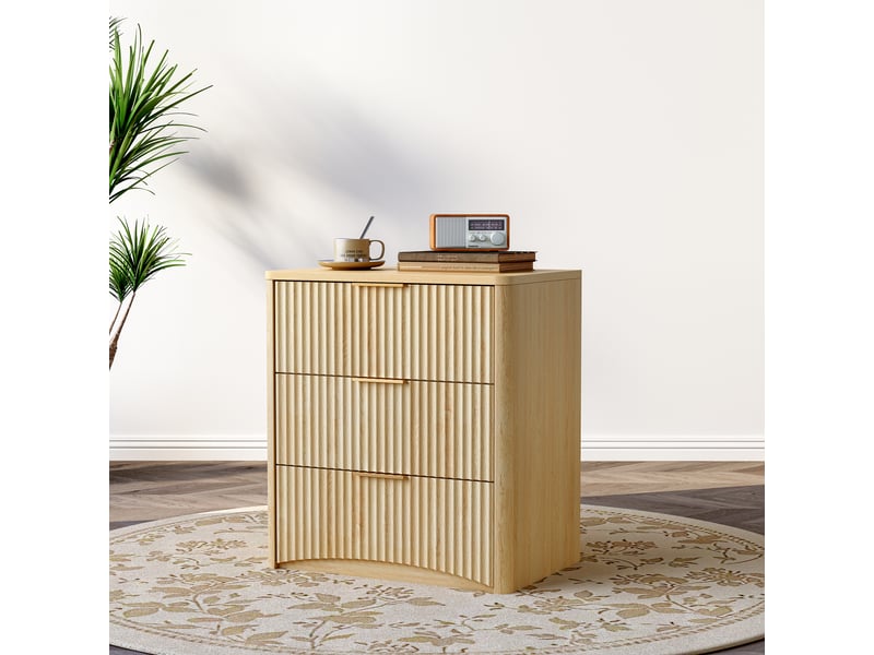  Table de nuit classique - 3 tiroirs spacieux - dimensions - glissières silencieuses 58x38x64cm - Conforama A