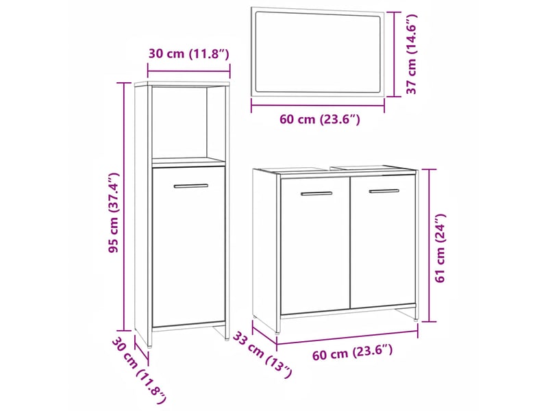  Ensemble de meubles de salle de bain 3 pcs sonoma gris cf63809  - Conforama E