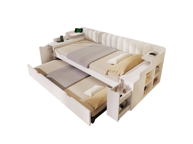  Lit banquette - 90x200 cm - sommier à lattes - lit gigogne - sur roulettes - prise de charge - structure métal - pratique - blanc CozyNest - Conforama A